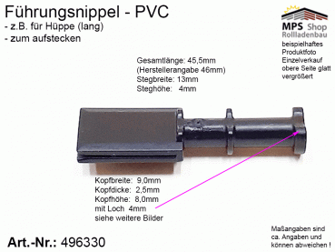 496330, Führungsnippel PVC schwarz - Hüppe, aufsteckbar, lang