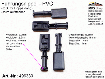 496330, Führungsnippel PVC schwarz - Hüppe, aufsteckbar, lang