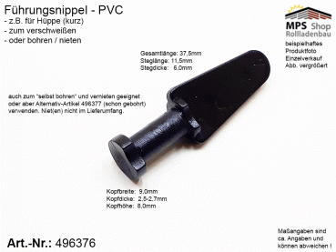 496376, Führungsnippel PVC schwarz, Hüppe, kurz, ungebohrt, zum verschweißen