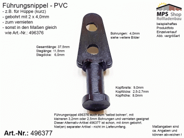 496377, Führungsnippel PVC schwarz, Hüppe, kurz, gebohrt, zum vernieten