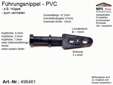 496461, Führungsnippel PVC schwarz, Hüppe, lang, gebohrt, zum vernieten