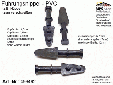 496462, Führungsnippel PVC schwarz, Hüppe, lang, ungebohrt, zum verschweißen