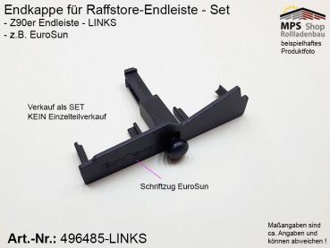 496485-L, Endkappe 90mm, PVC schwarz, LINKS, Z-Lamelle (z.B.: EuroSun)