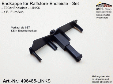 496485-L, 144005102, Endkappe 90mm, PVC schwarz, LINKS, Z-Lamelle (z.B.: EuroSun)