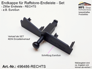 496486-R, Endkappe 90mm, PVC schwarz, RECHTS, Z-Lamelle (z.B.: EuroSun)