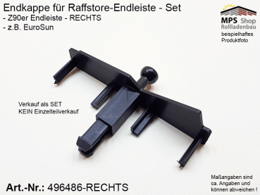 496486-R, 144005101, Endkappe 90mm, PVC schwarz, RECHTS, Z-Lamelle (z.B.: EuroSun)