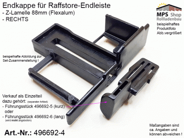 496692-4, Endkappe Z-Lamelle 88mm Flexalum, PVC-schwarz, Stk.-Teilprodukt - RECHTS