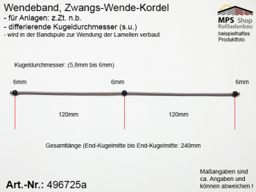 496725a, Wendeband, Zwangs-Wende-Kordel, Kugelkette - 240mm