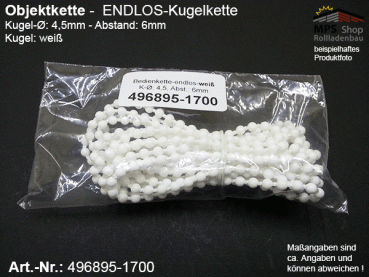 496895-1700 - Objektkette, weiß - endlos, Kugel-Ø: 4,5 /A: 6mm