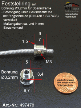 Feststellring für Stahlseil 1,8/2,8mm, Bohrung Ø3,2mm