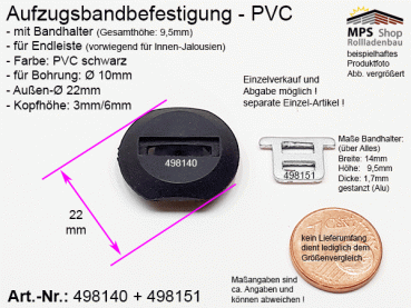 498140+498151 Aufzugsbandbefestigung (PVC-schwarz) und Bandhalter (Alu) als Set