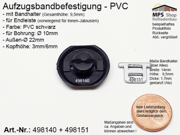 498140+498151 Aufzugsbandbefestigung (PVC-schwarz) und Bandhalter (Alu) als Set