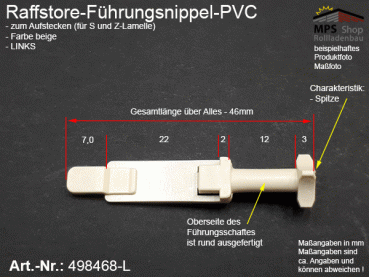 498468-L Führungsnippel PVC beige, Länge ca. 47mm