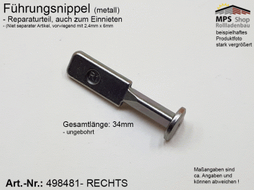 498481-R Führungsnippel metall, Länge 34mm, zum Verpessen, Bohren und Vernieten