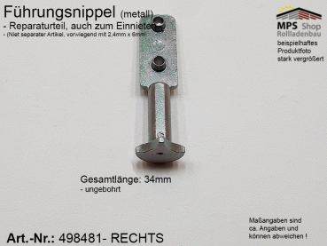 498481-R Führungsnippel metall, Länge 34mm, zum Verpessen, Bohren und Vernieten