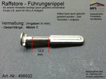 498832 Führungsnippel Metall, Länge 46mm (z.B. Hella) - lang