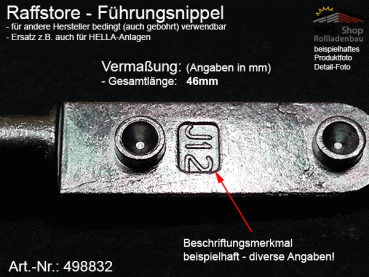 498832 Führungsnippel Metall, Länge 46mm (z.B. Hella) - lang