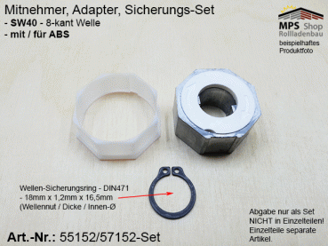 55152/57152-Set -ABS- SW40 Mitnehmer, Adapter, Sicherung