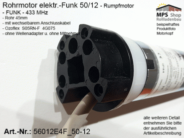 56012E4F -12Nm- elektr. Rohrmotor (Rumpfmotor) - FUNK