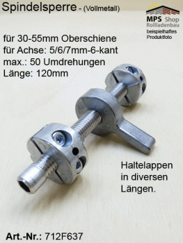 Spindelsperre "637" Haltelappen 37,5, Achse: 6mm-6-kant, Oberschiene 30-55mm, Vollmetall