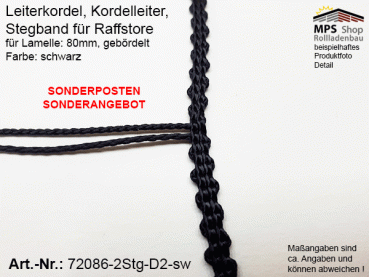 72086-2Stg-D2-sw - SONDERANGEBOT - Leiterkordel 80er gebördelt, schwarz - METERWARE