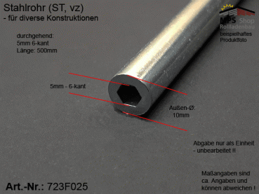 723F025 Stahlrohr, vz - Länge 500mm, 5mm Innen6-kant