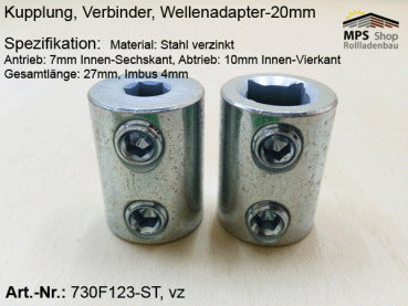 Kupplungsstück, Verbinder, Wellenadapter - 20mm