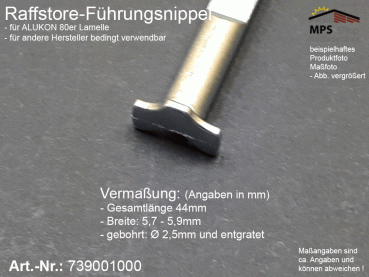 739001000 Führungsnippel Metall, Länge 44mm (z.B. ALUKON) - ungebohrt, ohne Niet