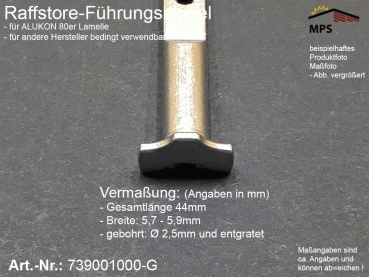 739001000-G Führungsnippel Metall, Länge 44mm (z.B. ALUKON) - gebohrt, mit 2 x Niet