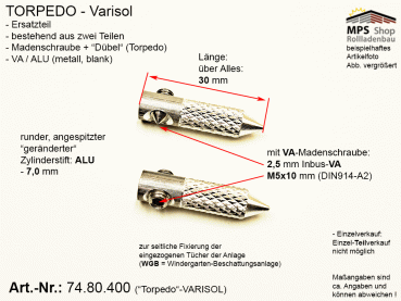 74.80.400 ALU-Tuchspanner, ALU-VA 7,0mm - mit VA-Madenschraube M5x10mm - gerändert