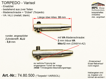 74.80.500 ALU-Tuchspanner, ALU-VA 5,9mm - mit VA-Madenschraube M4x12mm - nicht gerändert