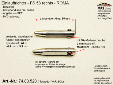 74.80.520 ALU-Tuchspanner, ALU-VA 4,8mm x 5,9mm - mit VA-Madenschraube M4x8mm- nicht gerändert