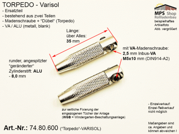 74.80.600 ALU-Tuchspanner, ALU-VA 8,0mm - mit VA-Madenschraube M5x10mm - gerändert