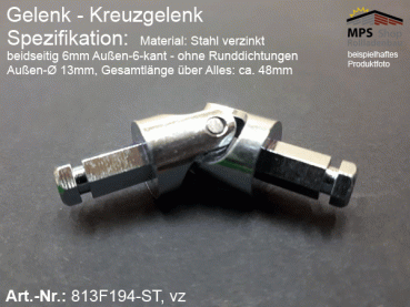 813F194 Kreuzgelenk Ø13mm, Z1+Z2-6mm A.-6-kant, ohne Runddichtungen