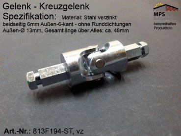 813F194 Kreuzgelenk Ø13mm, Z1+Z2-6mm A.-6-kant, ohne Runddichtungen