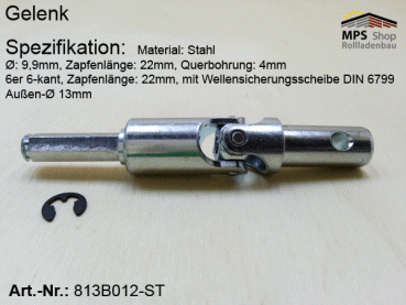 Kreuzgelenk Ø13mm; Z1: 6-6-kant mit WSS DIN 6799; Z2: 9,9mm-QB: 4mm, Stahl verzinkt