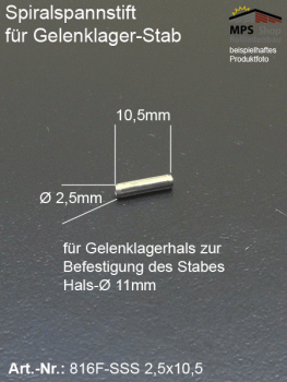 Spiralspannstift (SSS) 2,5 x 10,5mm für Gelenklager 45°