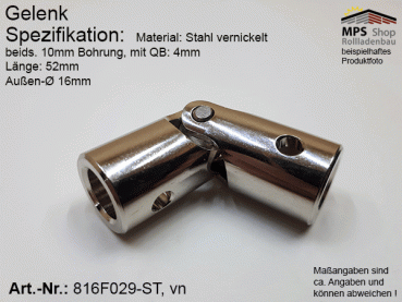 816F029 Kreuzgelenk Ø16mm, Z1+Z2: 10mm Bohrung, QB: 4mm, ST, vn