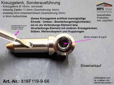 816F119-9-66 Kreuzgelenk Sonderausführung Ø16mm