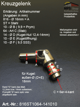 Kreuzgelenk 16mm, 816ST1064-141010, Prym-Stift 10mm
