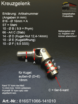 Kreuzgelenk 16mm, 816ST1066-141010, Prym-Stift 10mm