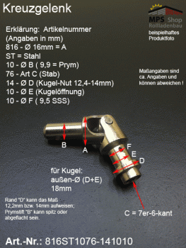 Kreuzgelenk 16mm, 816ST1076-141010, Prym-Stift 10mm