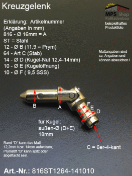 Kreuzgelenk 16mm, 816ST1264-141010, Prym-Stift 12mm