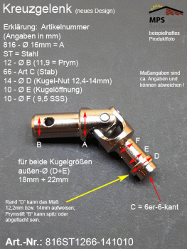 Kreuzgelenk 16mm, 816ST1266-141010, Prym-Stift 12mm