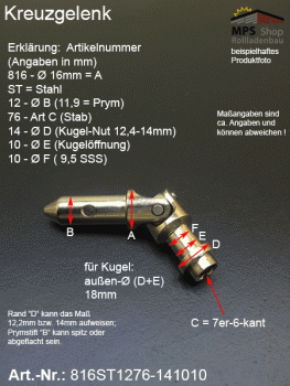 Kreuzgelenk 16mm, 816ST1276-141010, Prym-Stift 12mm