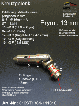Kreuzgelenk 16mm, 816ST1364-141010, Prym-Stift 13mm