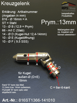 Kreuzgelenk 16mm, 816ST1366-141010, Prym-Stift 13mm