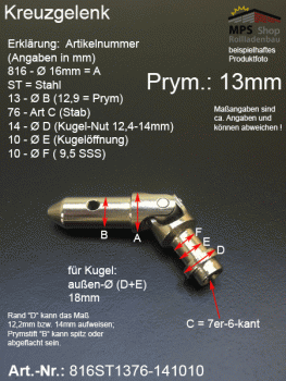 Kreuzgelenk 16mm, 816ST1376-141010, Prym-Stift 13mm