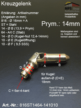 Kreuzgelenk 16mm, 816ST1464-141010, Prym-Stift 14mm