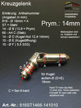 Kreuzgelenk 16mm, 816ST1466-141010, Prym-Stift 14mm